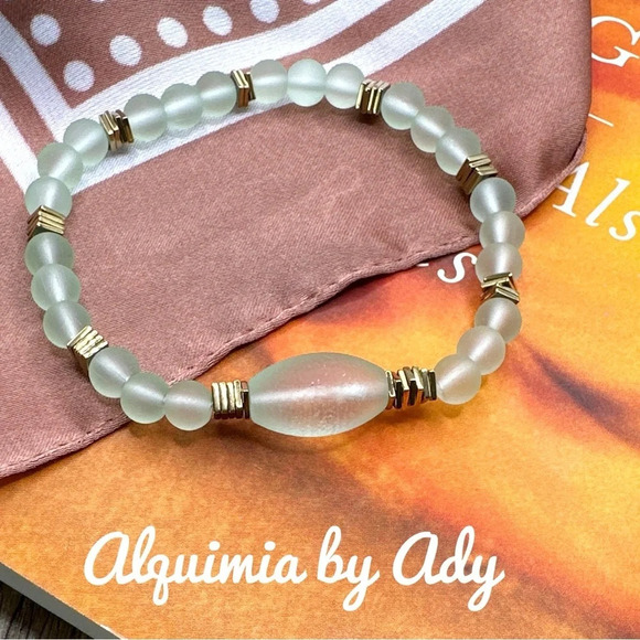 Gold hematite bright Green Aventurine beaded bracelet /fall vibes colorful boho - Picture 1 of 5